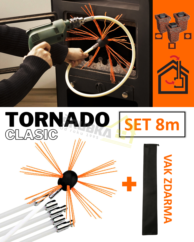 TORNADO CLASIC rotační komínový kartáč set 8 m / čistič komínu + dárek vak